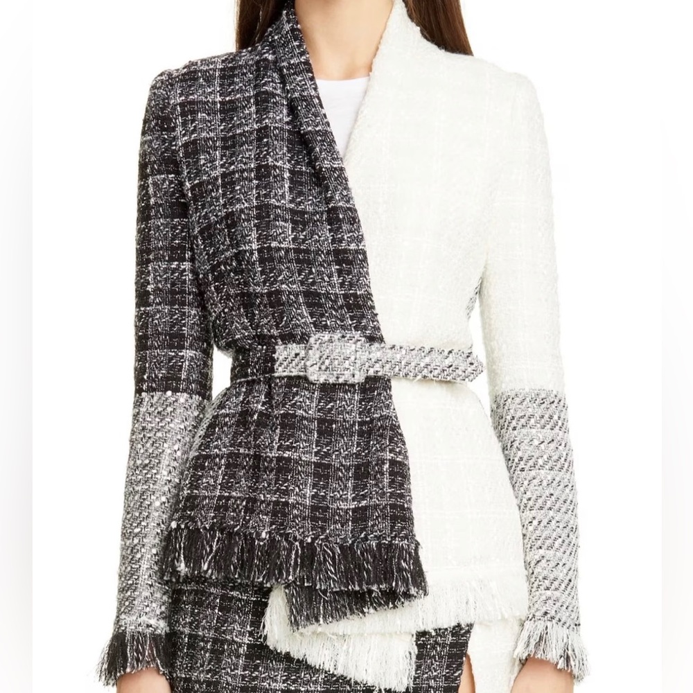 Oscar de la Renta Belted Colorblock Tweed Jacket